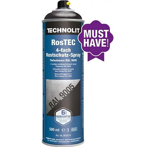 Rozsdagátló festékspray RosTEC - fekete fényes RAL9005