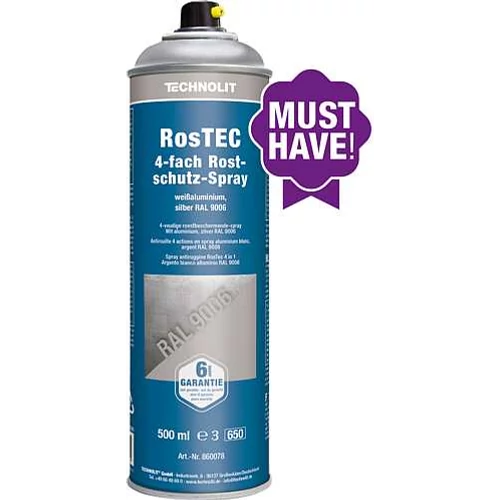 Rozsdagátló festékspray RosTEC - fehéralumínium RAL9006